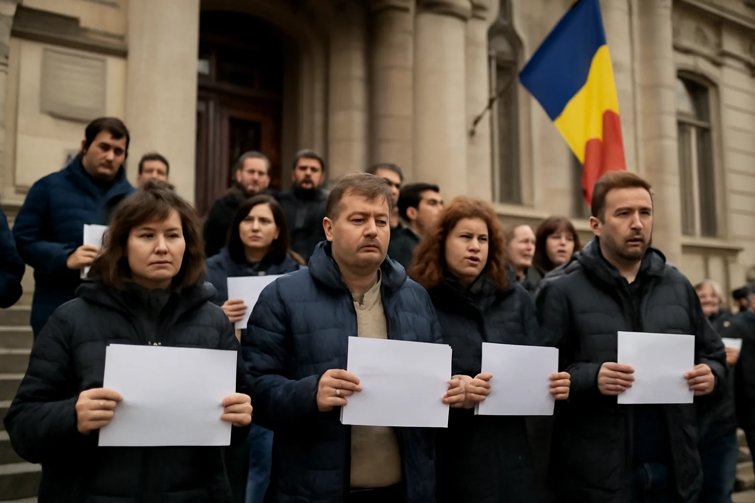 Angajați din administrația publică protestează la Prefectura Maramureș din Baia Mare față de reducerile de personal