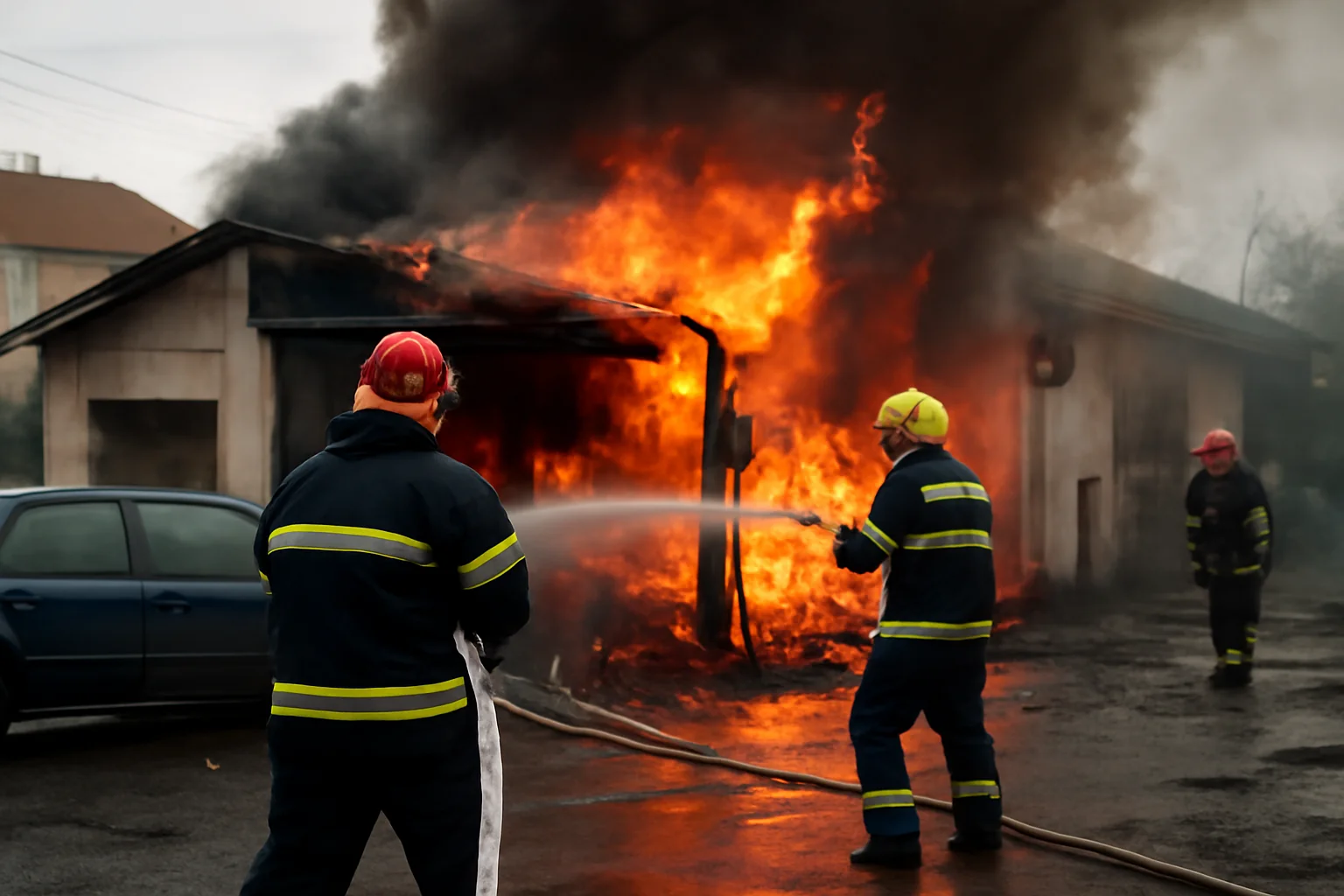 Incendiu la un service auto din Baia Mare, cartierul Ferneziu: o persoană a ajuns la spital