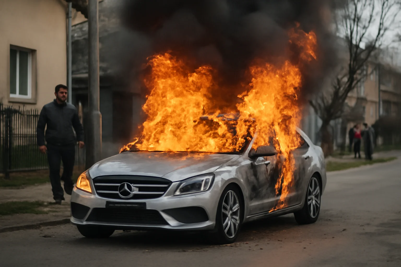 Mașină în flăcări pe George Coșbuc, în Baia Mare: ocupanții s-au autoevacuat
