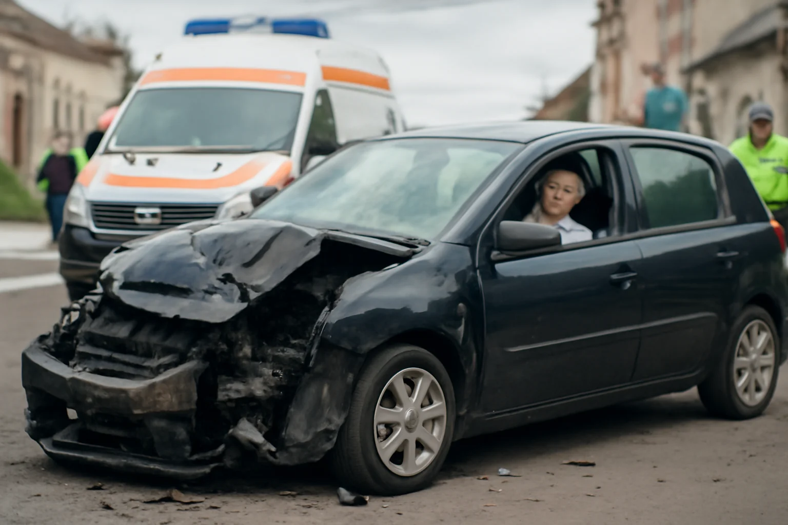 Șoferiță de 28 de ani rănită într-un accident rutier frontal în Baia Mare